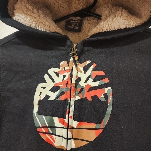 Timberland Kids L/G (6) Black Full-Zip Sherpa Lined Hoodie Sweatshirt Jacket - Picture 6 of 9